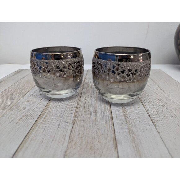Dorothy Thorpe Roly Poly Glasses Silver Fade Grape Design Vintage Set 2 Ombre - Picture 1 of 6